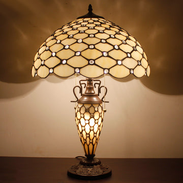 Tiffany Lamp Werfactory® Cream Stained Glass Mother-Daughter Table Reading Light